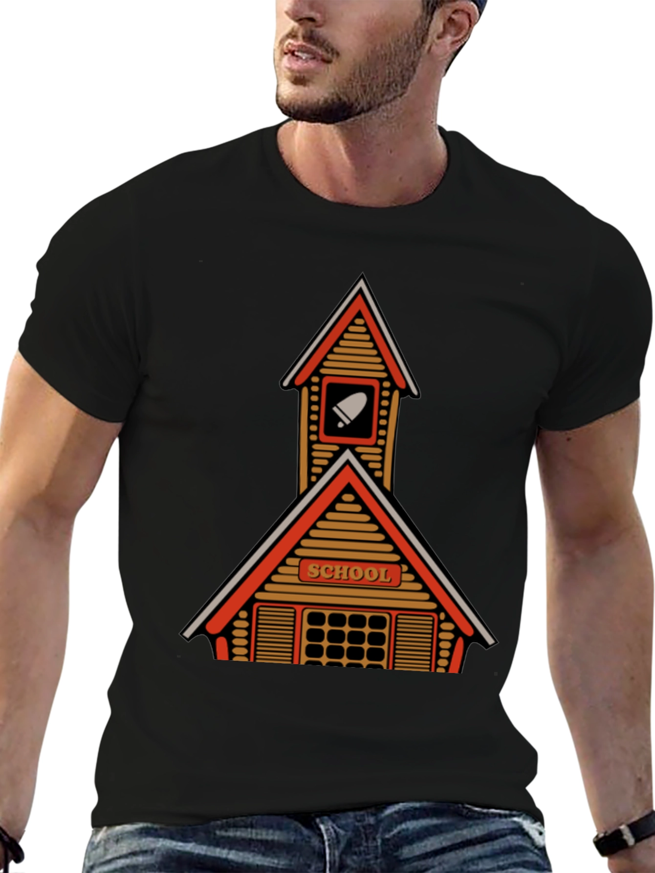 Retro Schoolhouse Graphic T-Shirt - Black