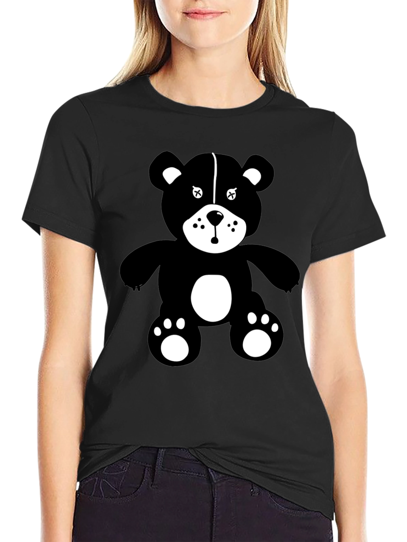 Graphic Tee: Black Teddy Bear Design