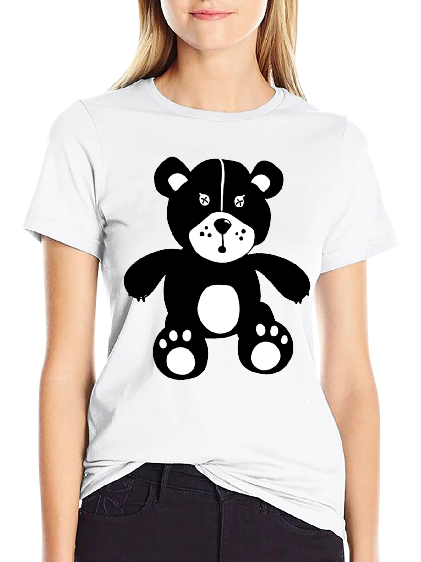 Graphic Tee: Black Teddy Bear Design