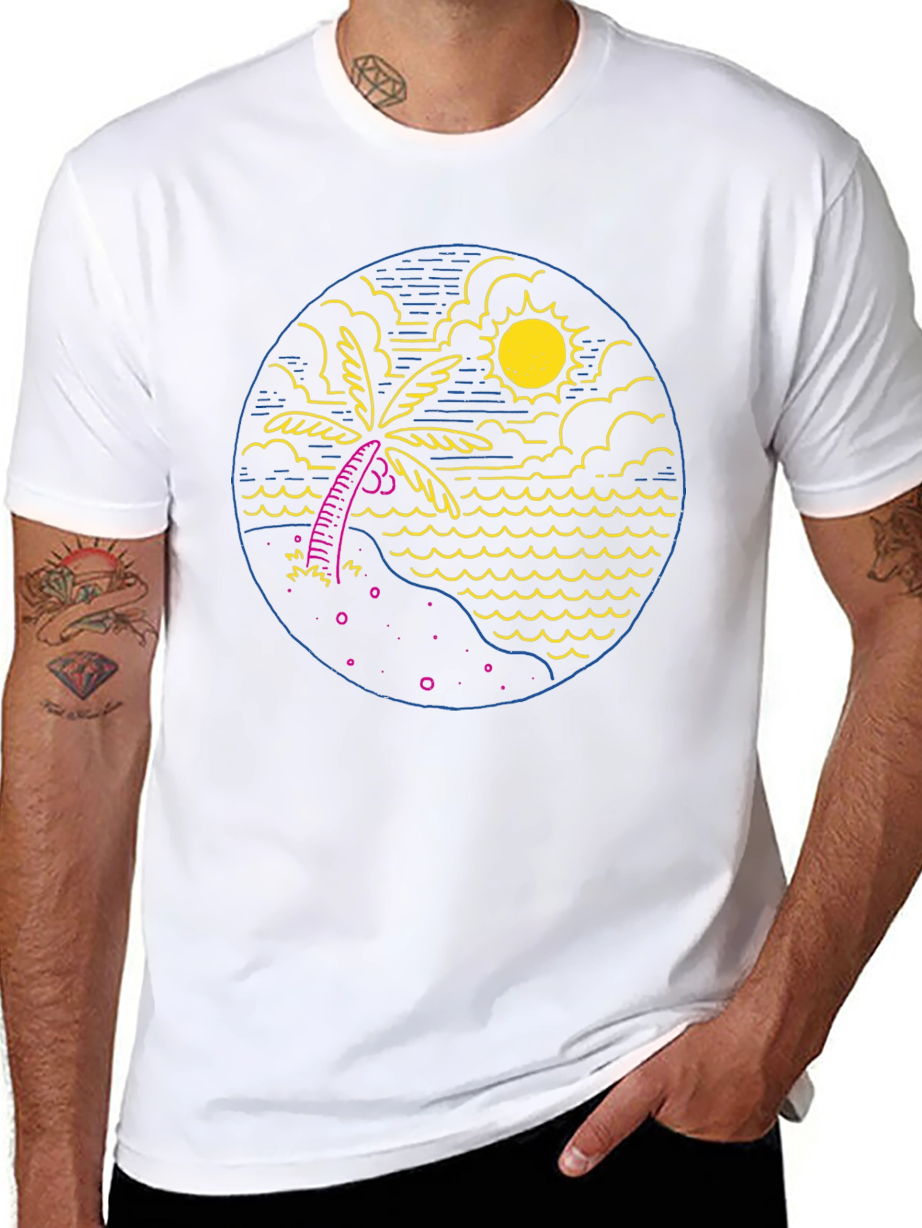 Tropical Beach T-Shirt: Palm Tree & Ocean Design