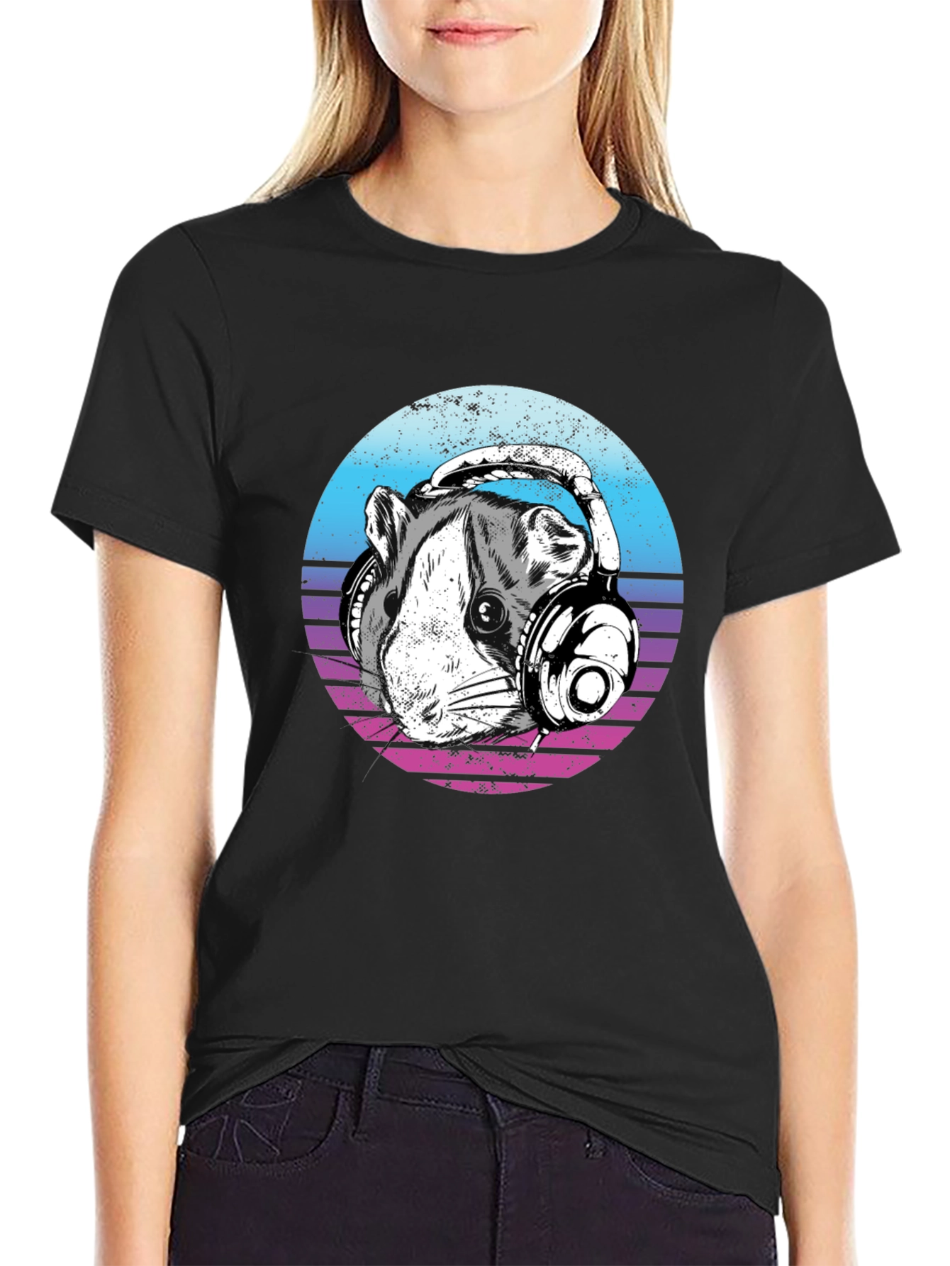 Cool Rat with Headphones Graphic T-Shirt