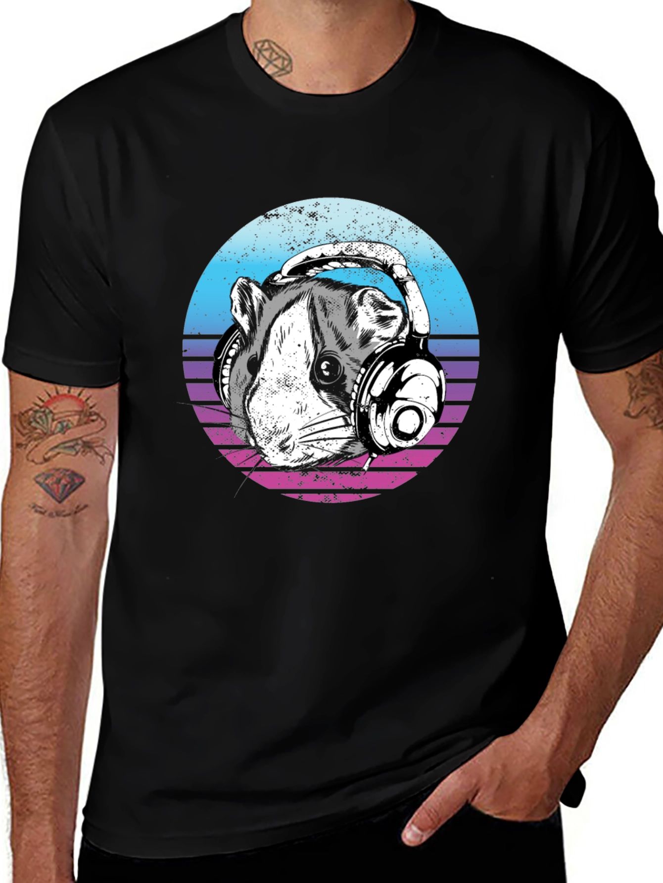 Cool Rat with Headphones Graphic T-Shirt