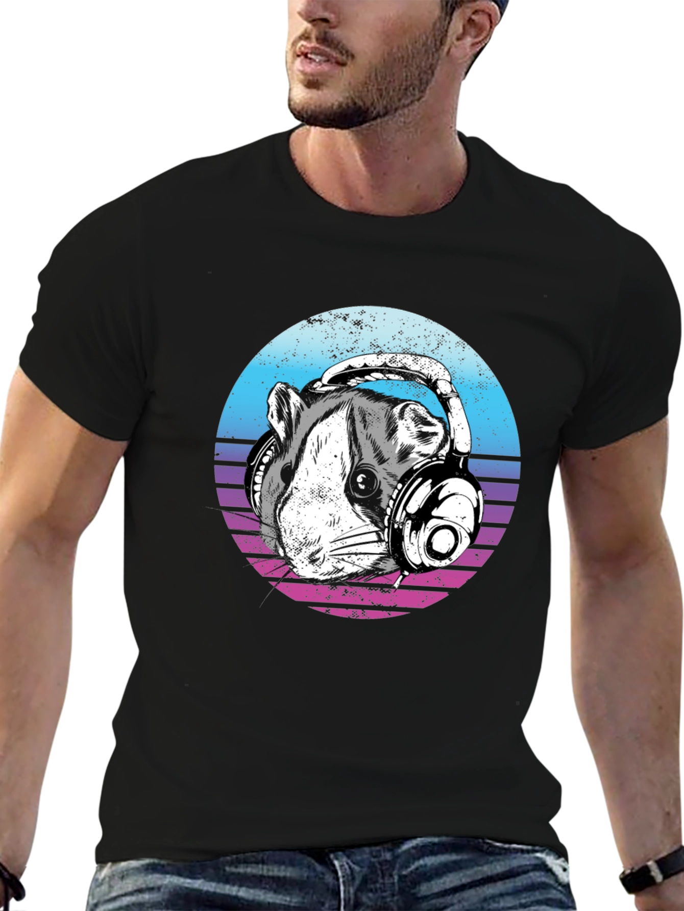 Cool Rat with Headphones Graphic T-Shirt