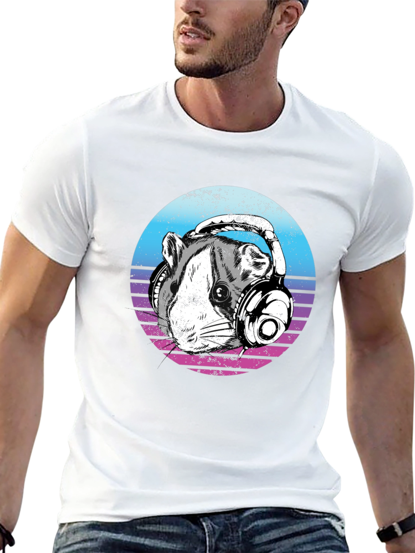 Cool Rat with Headphones Graphic T-Shirt