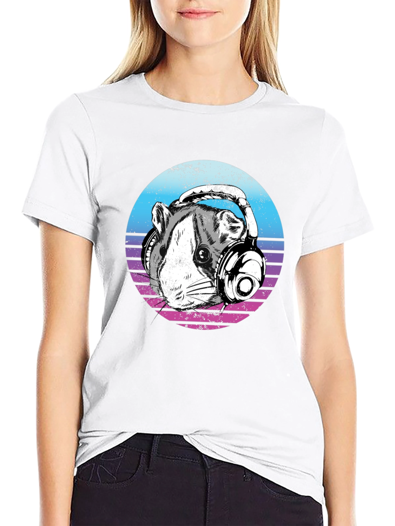 Cool Rat with Headphones Graphic T-Shirt