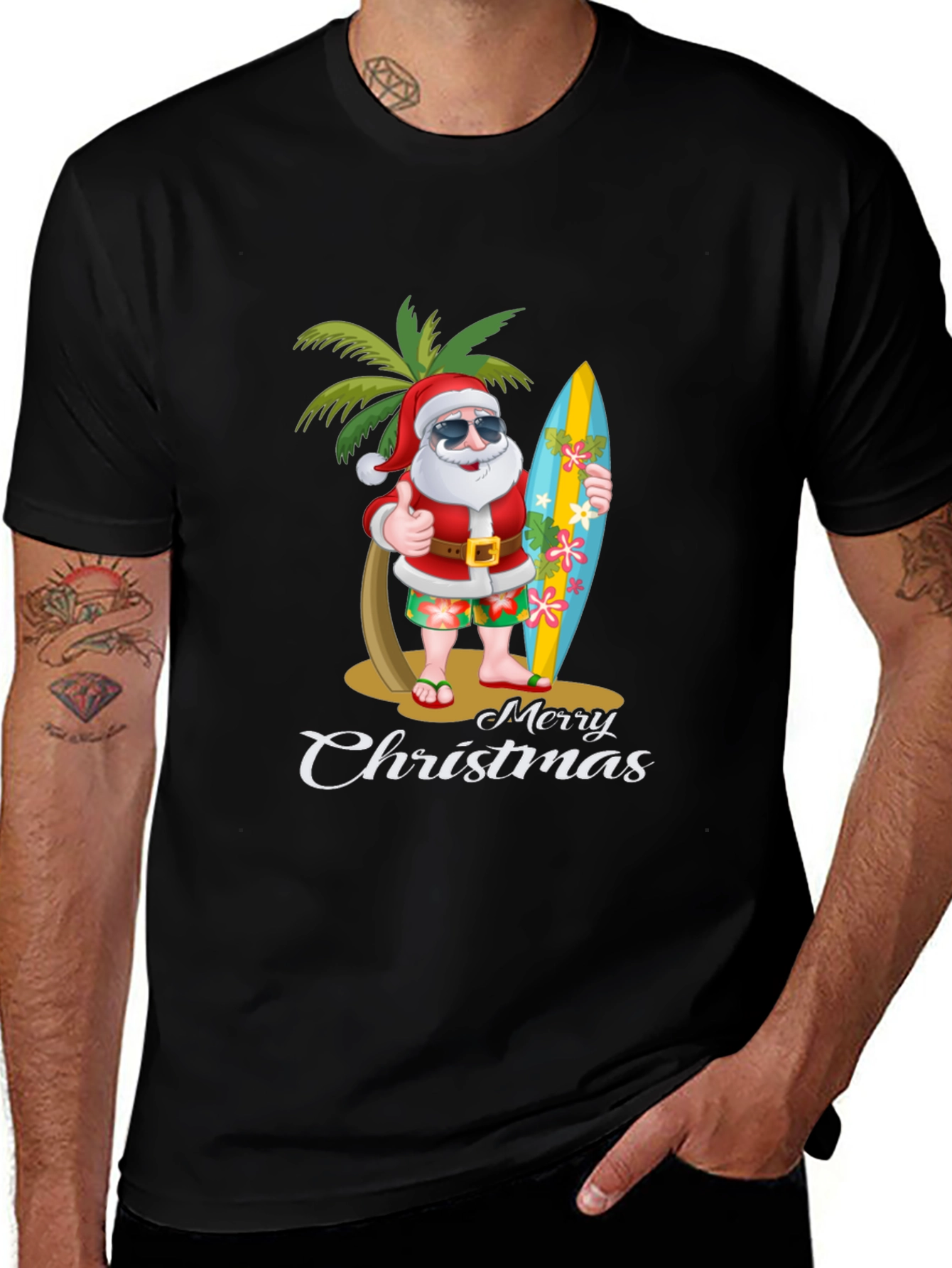 Tropical Santa Merry Christmas T-Shirt