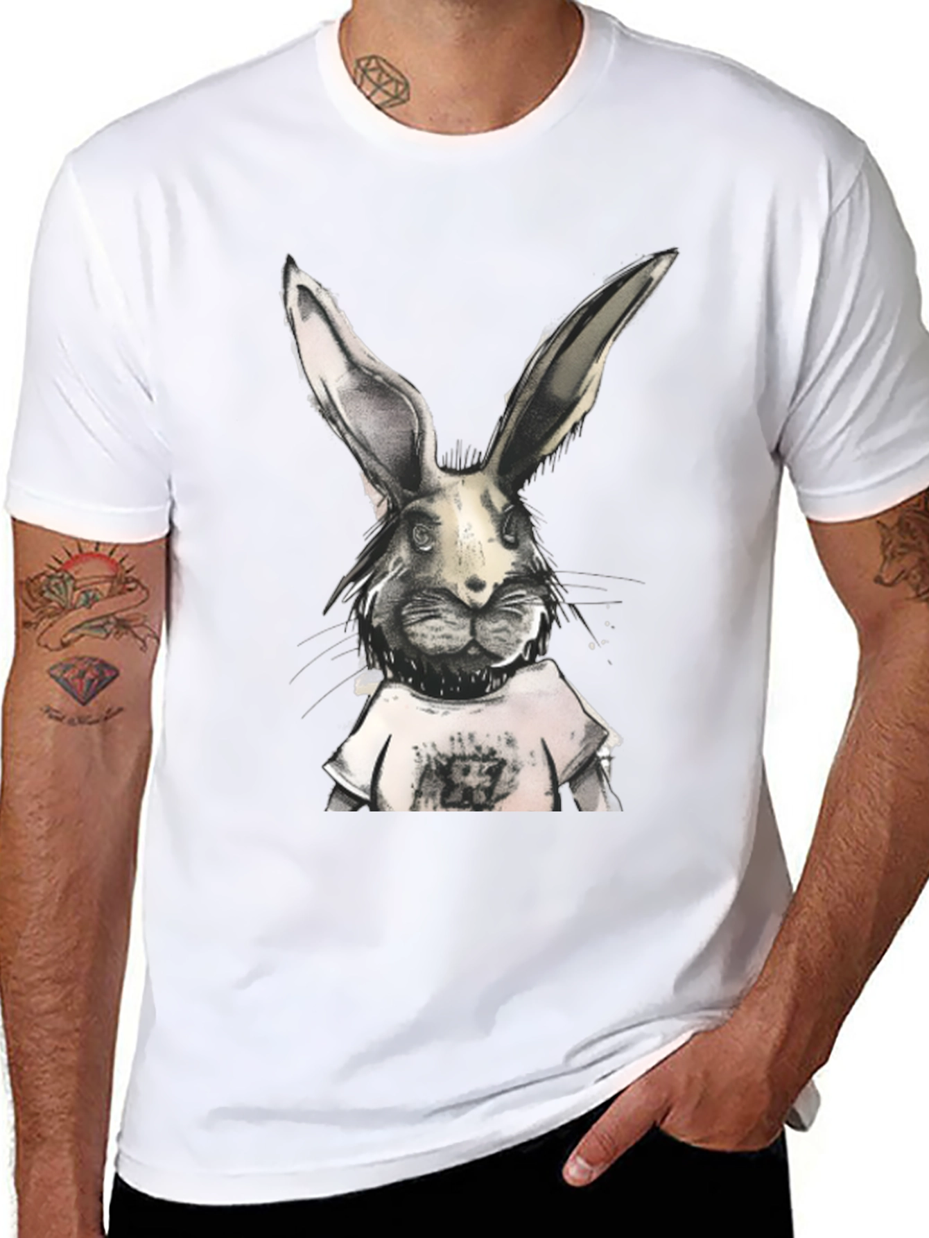 Rabbit Graphic Print Black T-Shirt