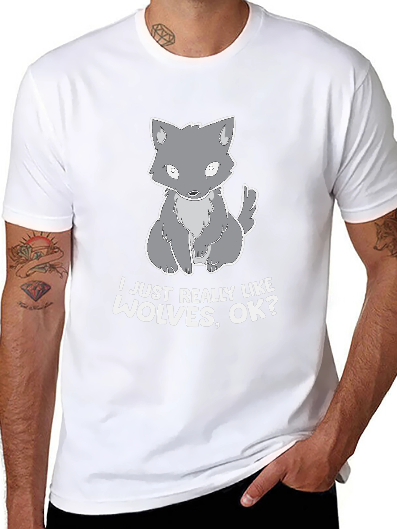 I Like Wolves Black T-Shirt Cute Wolf Design