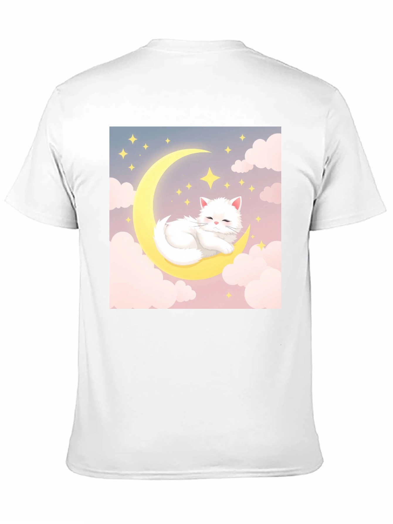 Cute Cat on Moon Black T-Shirt