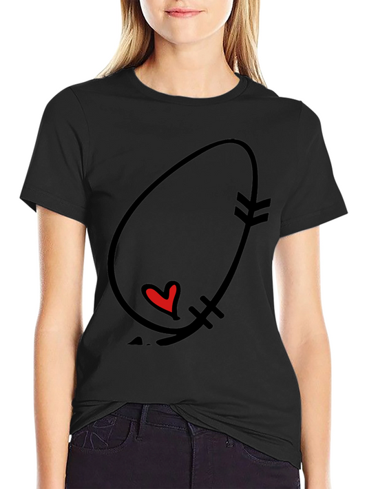 Heart Arrow Graphic Tee - Black Cotton Casual T-Shirt