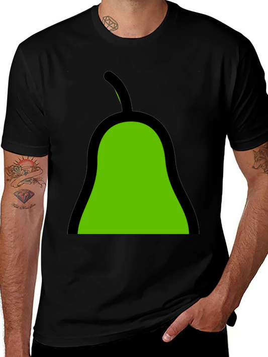 Green Pear Graphic Black Tee - Unique Fruit Design
