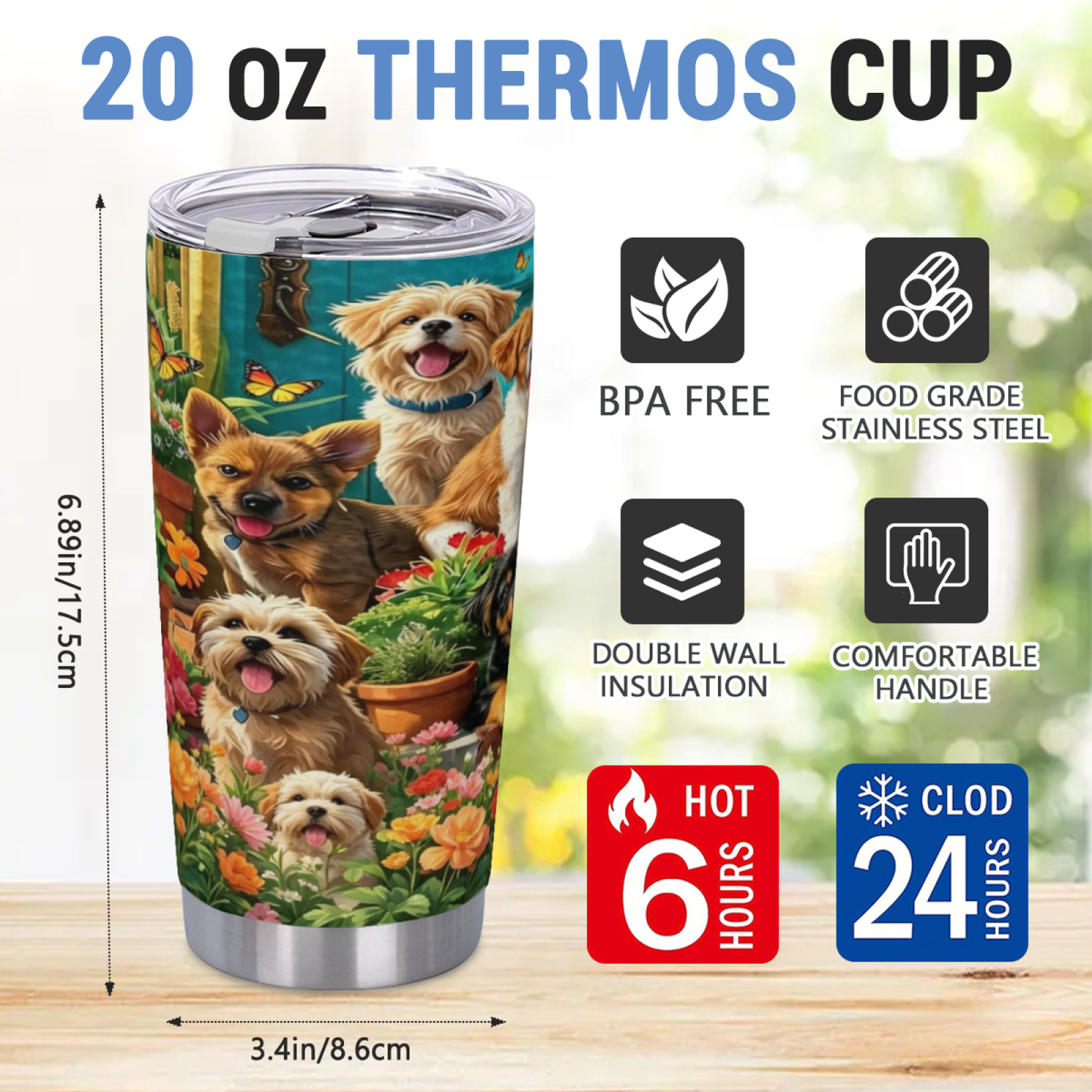 Vibrant Wildflower & Blue Morpho Butterfly Garden 20oz Sublimation Tumbler