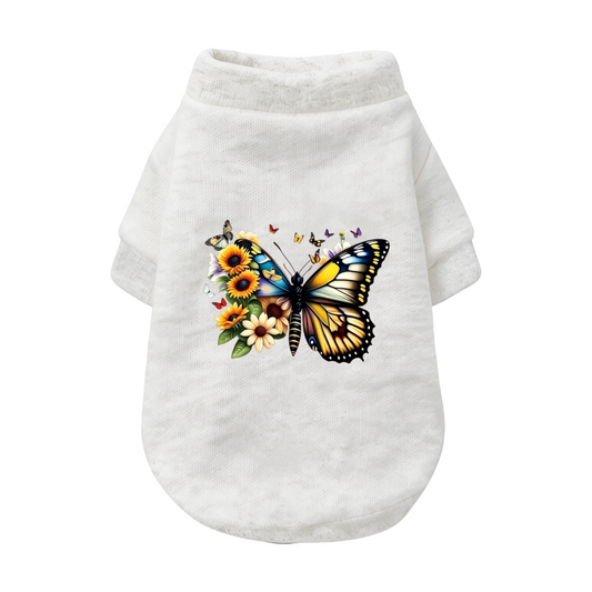 Vibrant Sunflower & Butterfly Pet Pullover Sweater, Floral Cute Dog Apparel