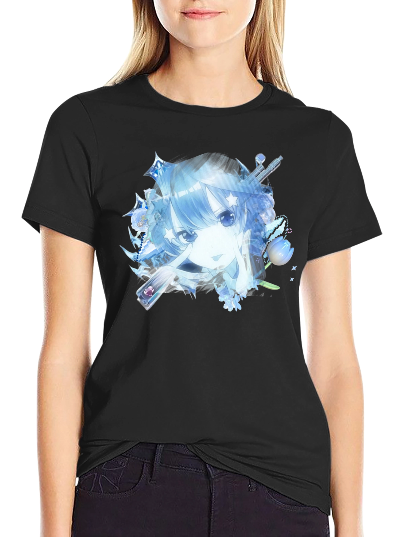 Anime Girl Black T-Shirt