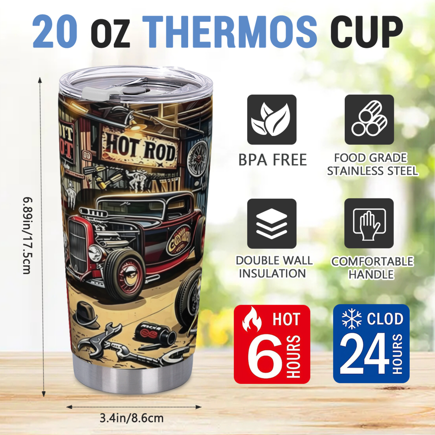 Retro Hot Rod Vintage Garage Workshop Car Lover Tumbler
