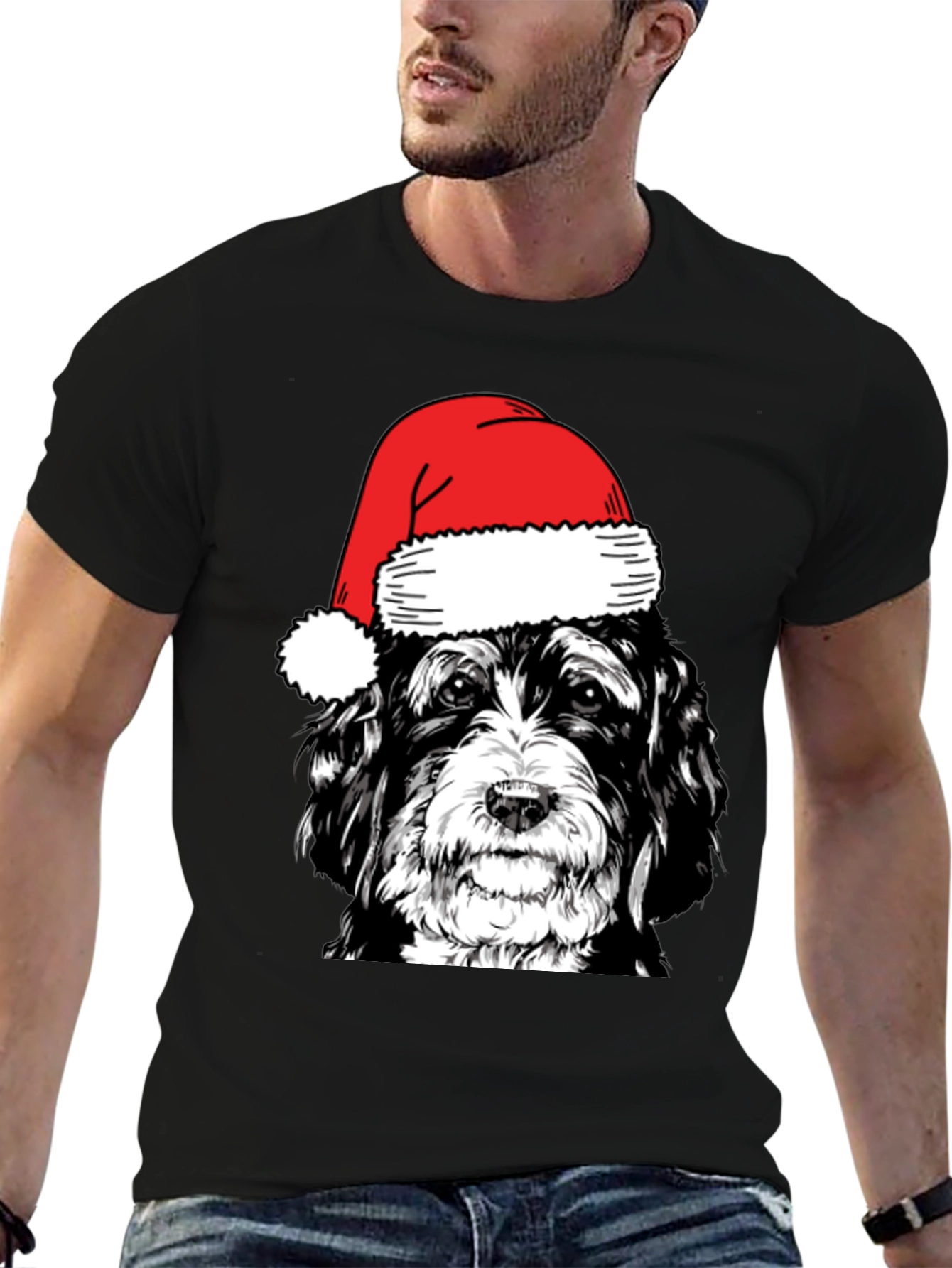 Dog in Santa Hat Graphic T-Shirt
