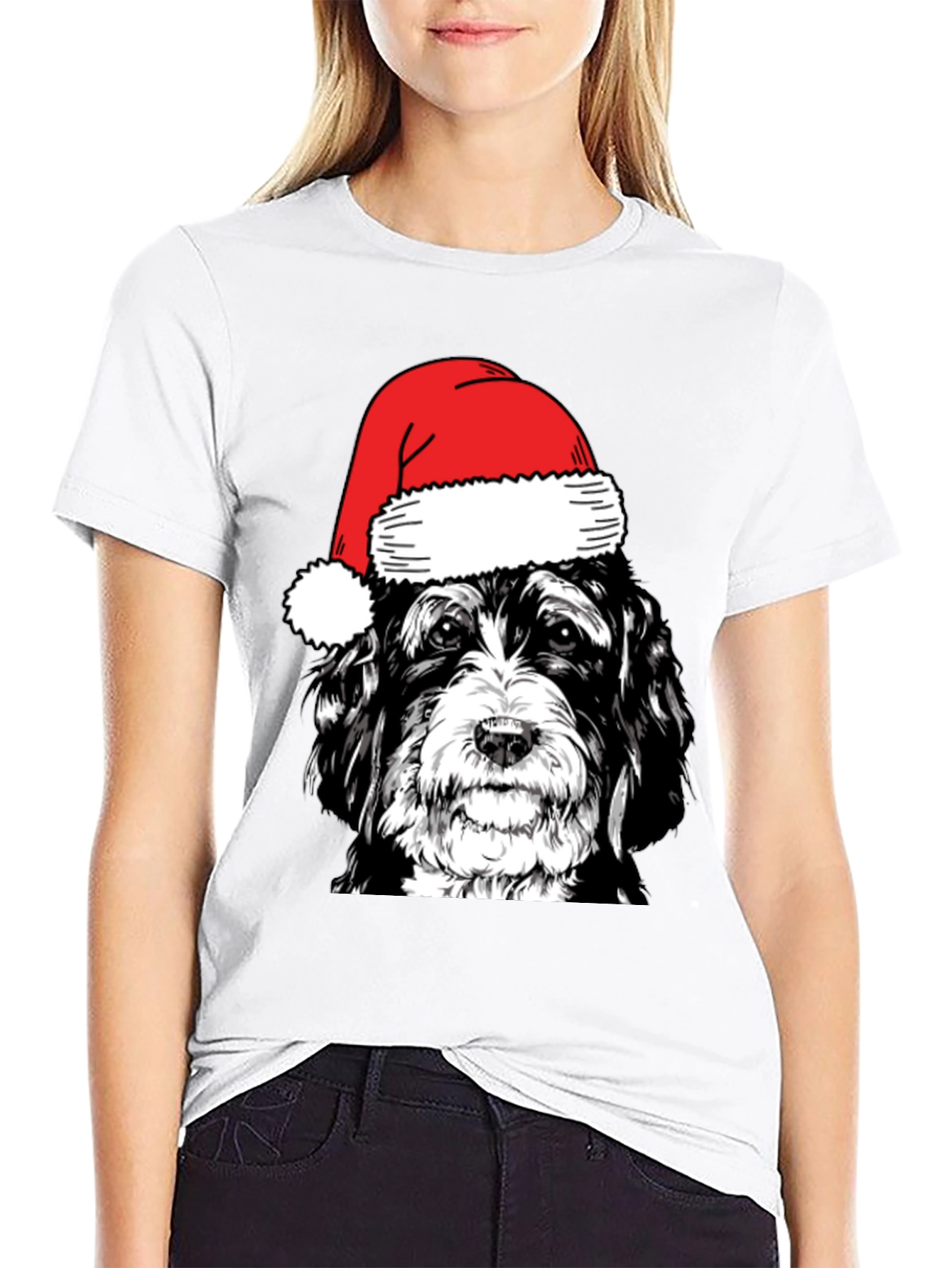 Dog in Santa Hat Graphic T-Shirt