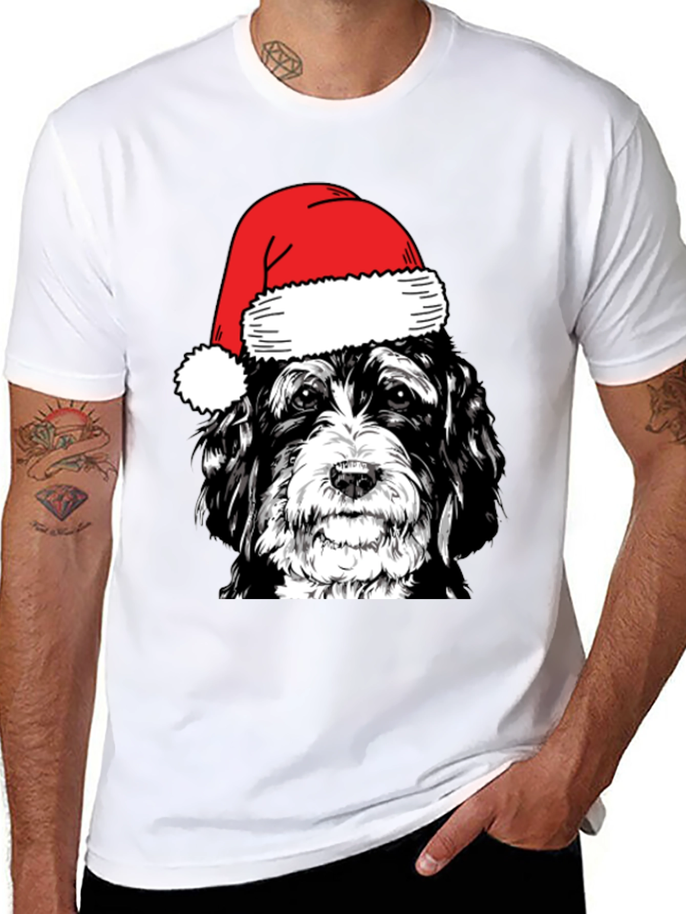 Dog in Santa Hat Graphic T-Shirt