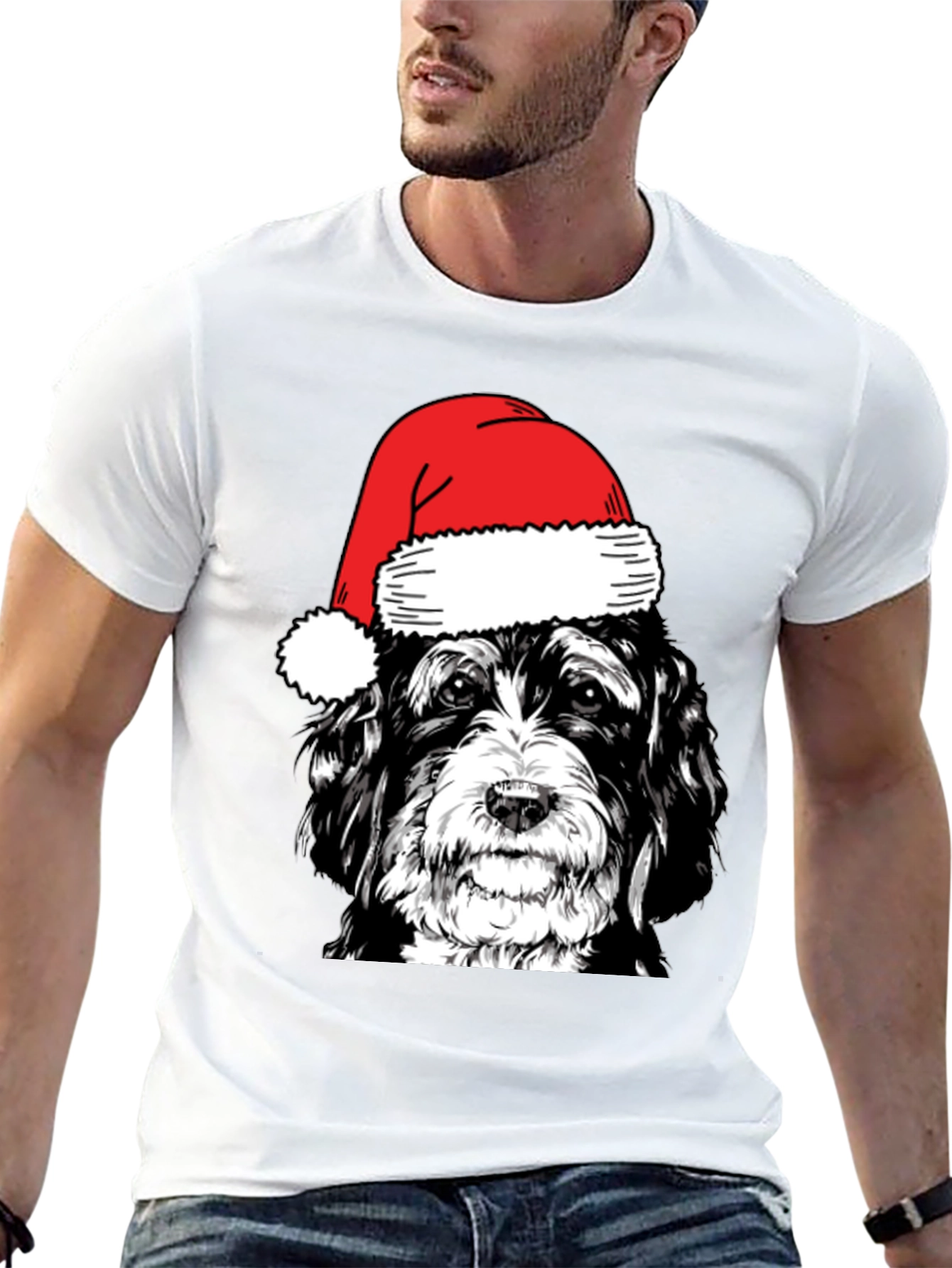 Dog in Santa Hat Graphic T-Shirt