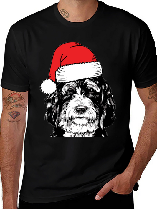 Dog in Santa Hat Graphic T-Shirt