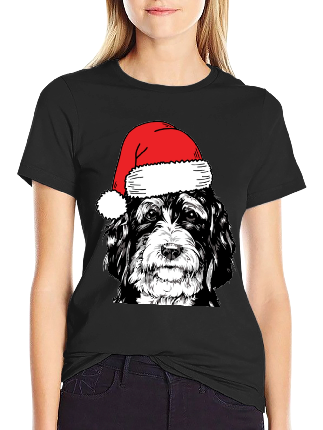Dog in Santa Hat Graphic T-Shirt
