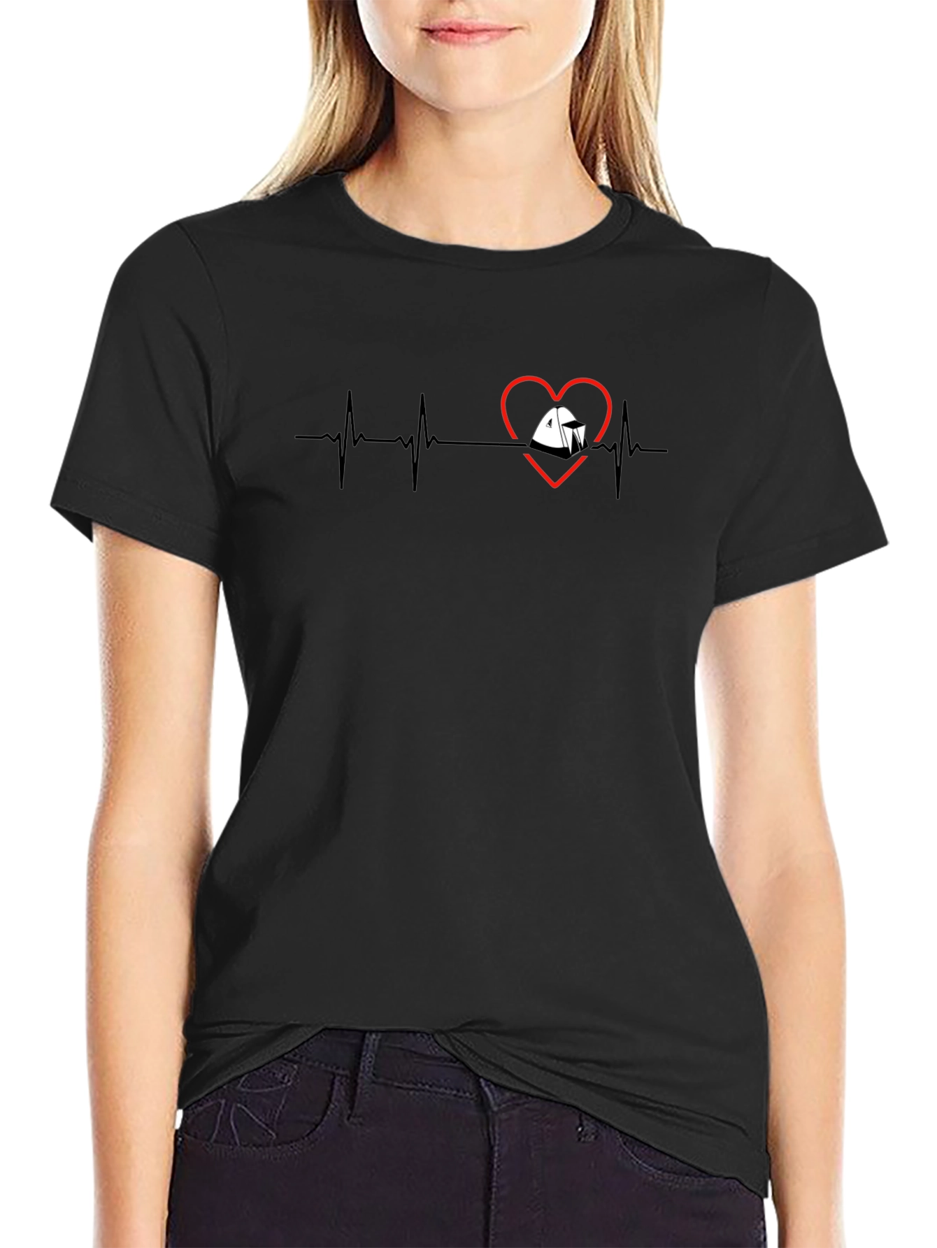 Heartbeat Sailboat Graphic Tee - Black