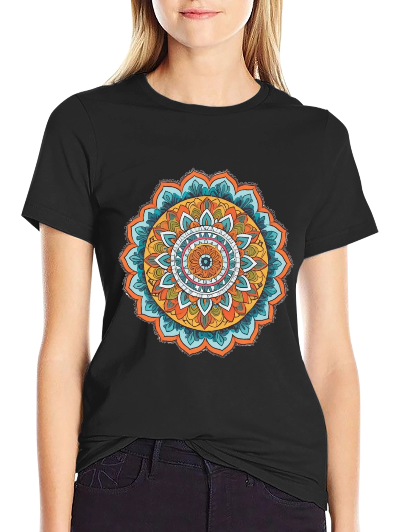 Mandala Print Black Tee