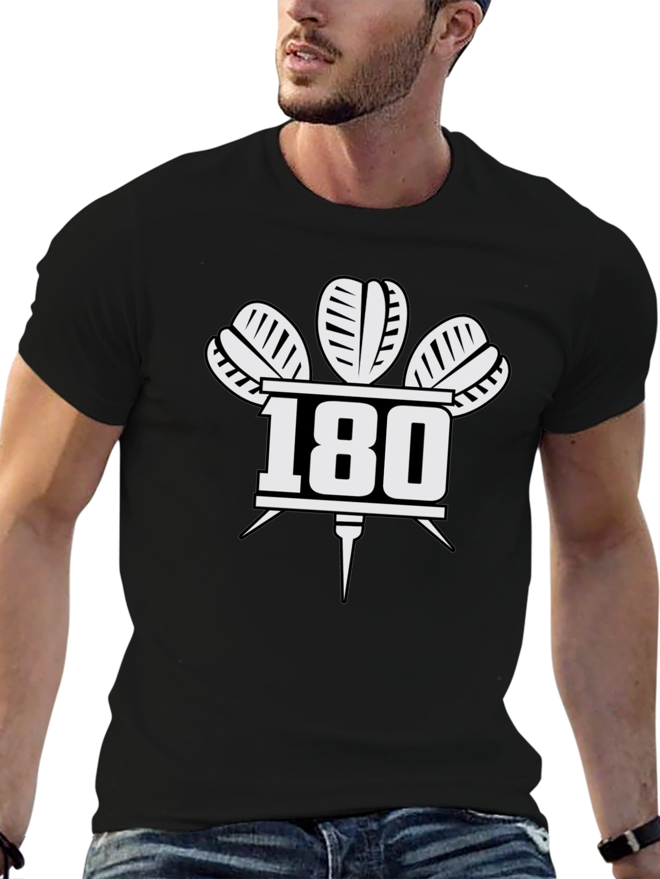 Darts 180 T-Shirt - Black Dartboard Design