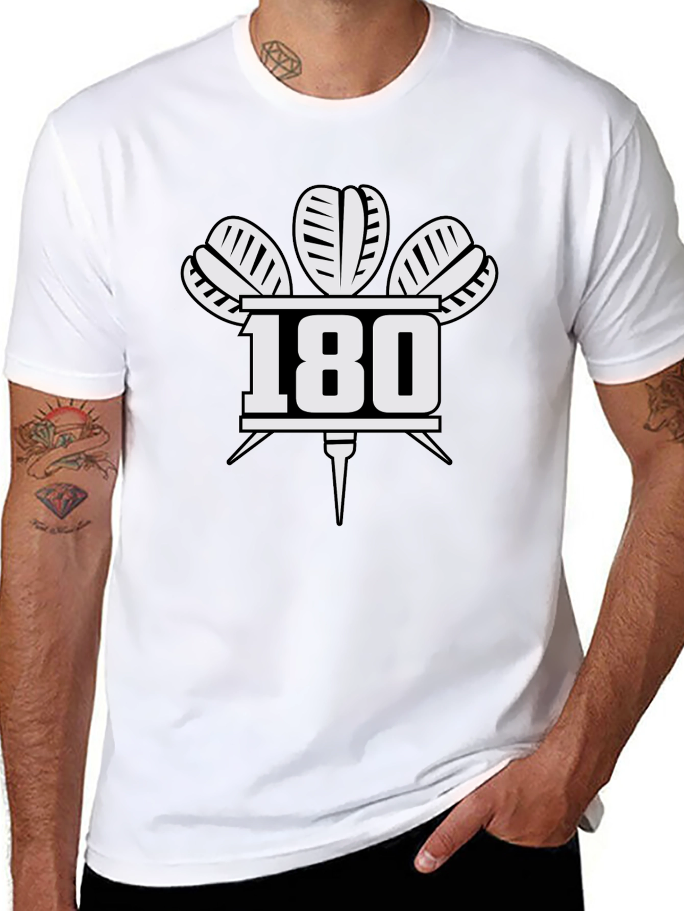 Darts 180 T-Shirt - Black Dartboard Design