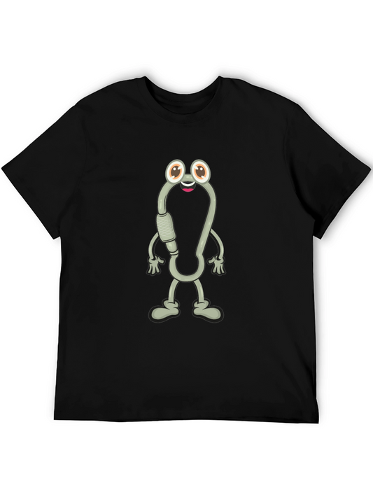 Cartoon Carabiner Character Black T-Shirt