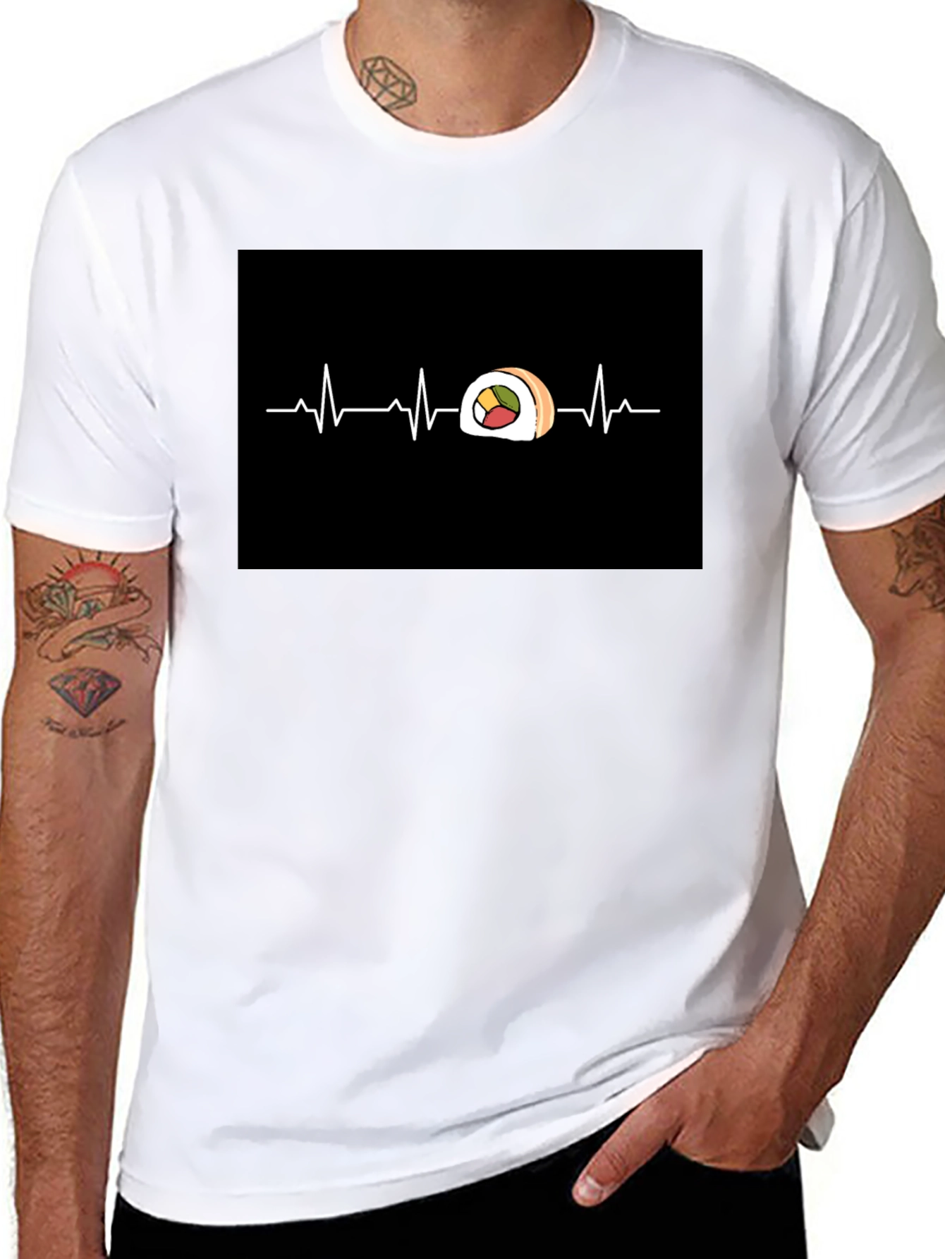 Sushi Heartbeat Graphic Tee - Cool Foodie T-Shirt