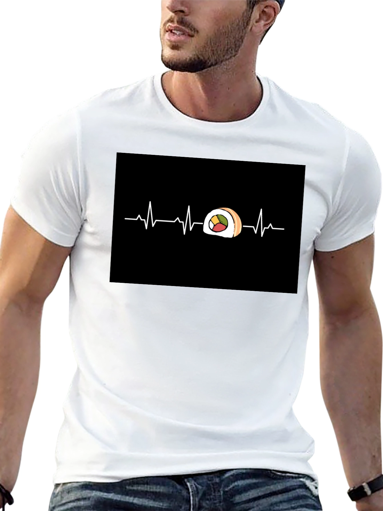 Sushi Heartbeat Graphic Tee - Cool Foodie T-Shirt