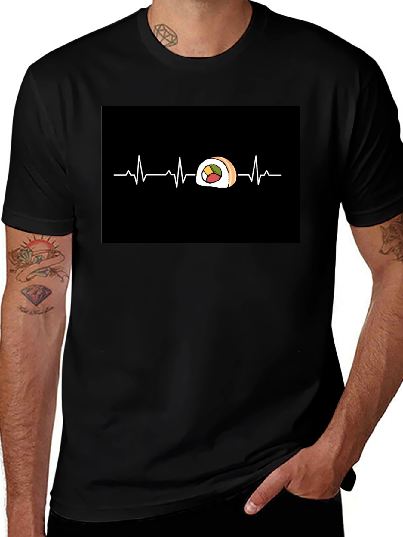 Sushi Heartbeat Graphic Tee - Cool Foodie T-Shirt