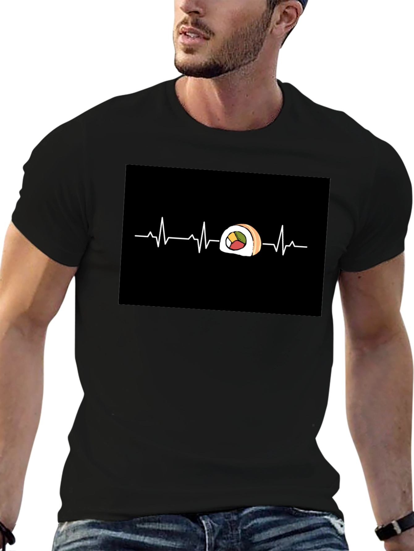 Sushi Heartbeat Graphic Tee - Cool Foodie T-Shirt