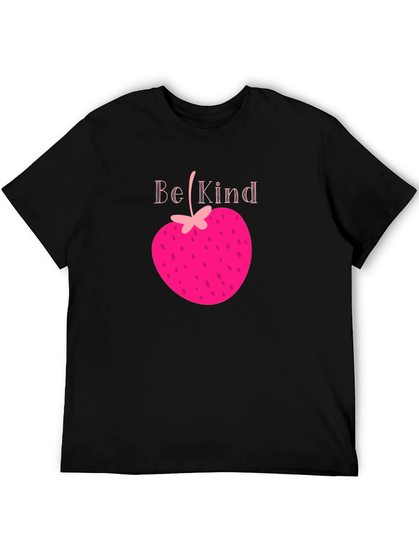 Be Kind Strawberry Heart Tee - Black Graphic T-Shirt