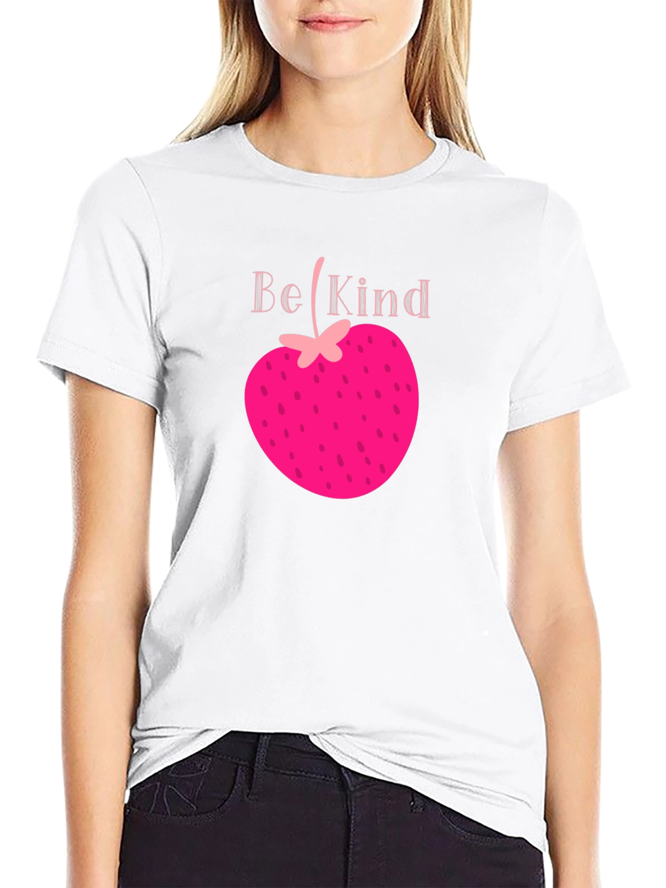 Be Kind Strawberry Heart Tee - Black Graphic T-Shirt