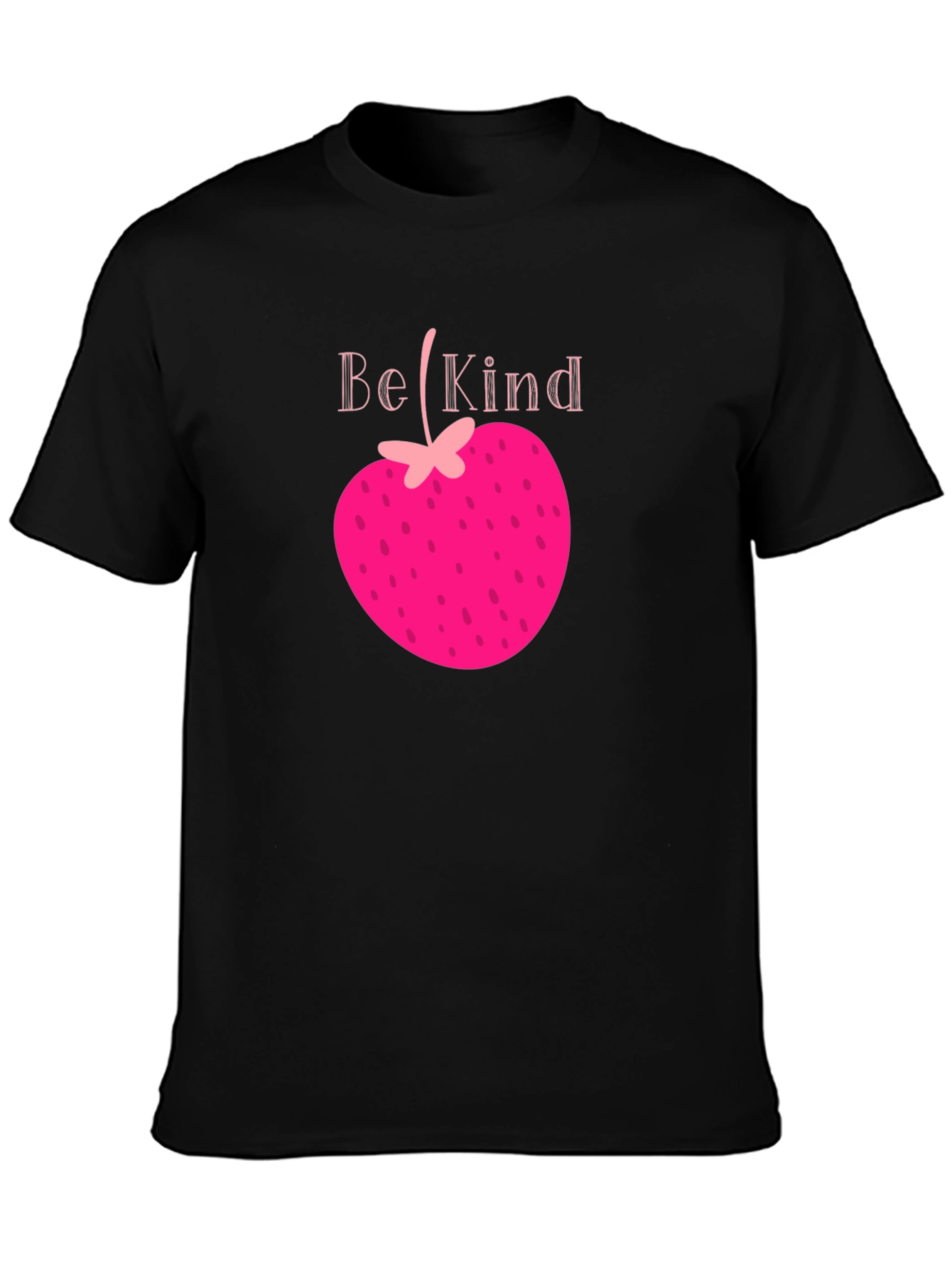 Be Kind Strawberry Heart Tee - Black Graphic T-Shirt