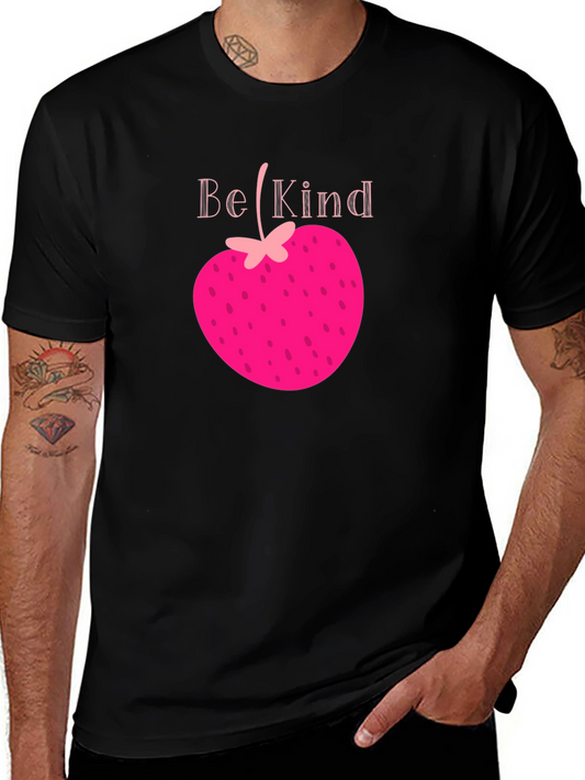 Be Kind Strawberry Heart Tee - Black Graphic T-Shirt