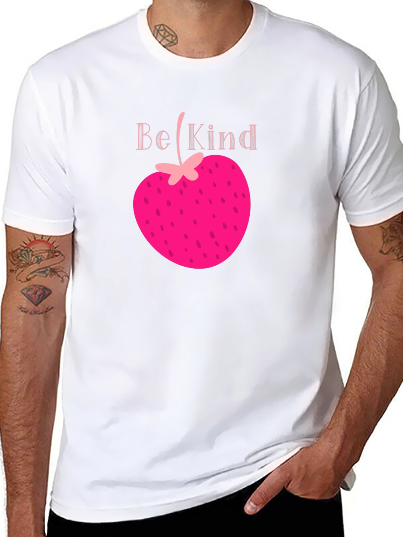 Be Kind Strawberry Heart Tee - Black Graphic T-Shirt