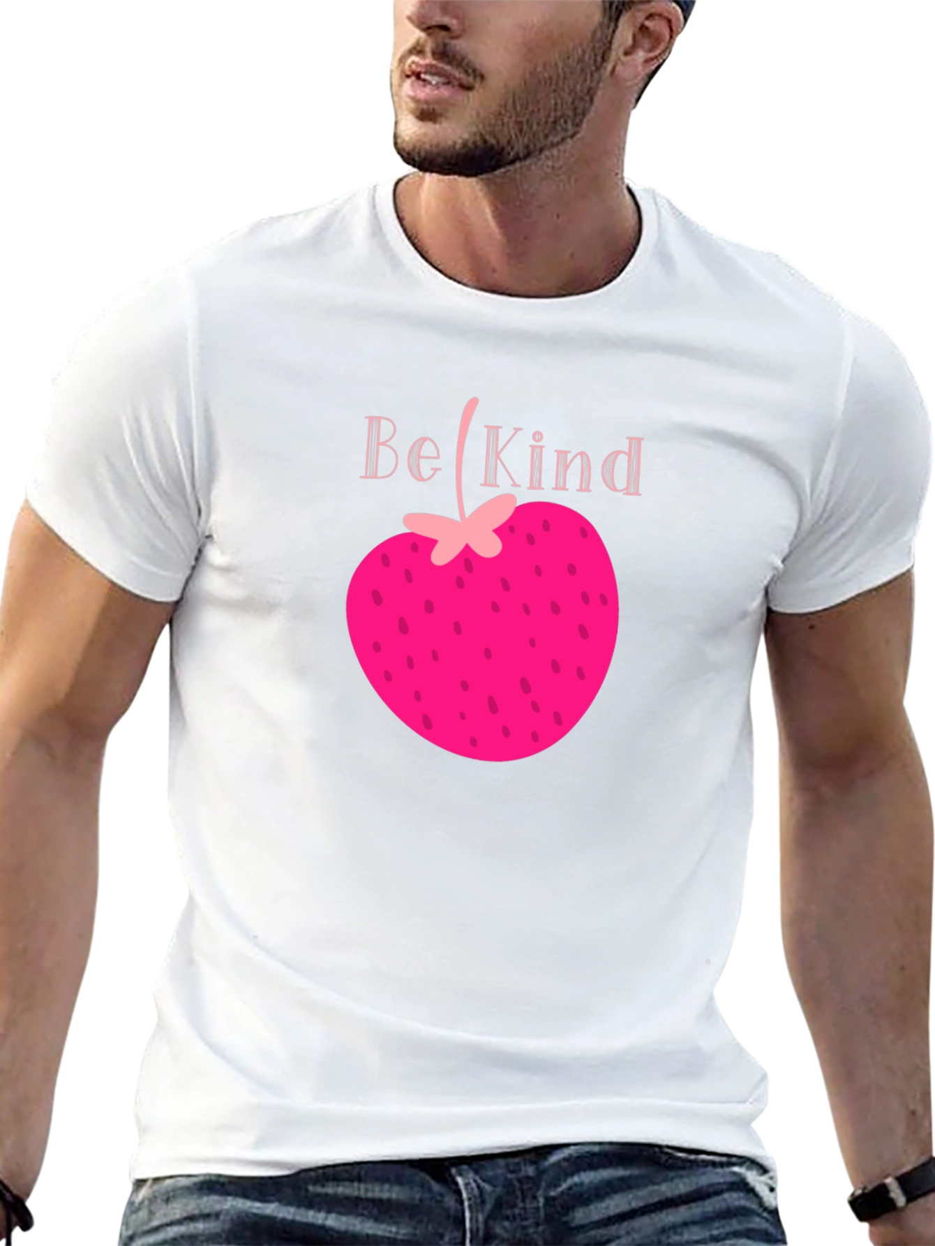 Be Kind Strawberry Heart Tee - Black Graphic T-Shirt