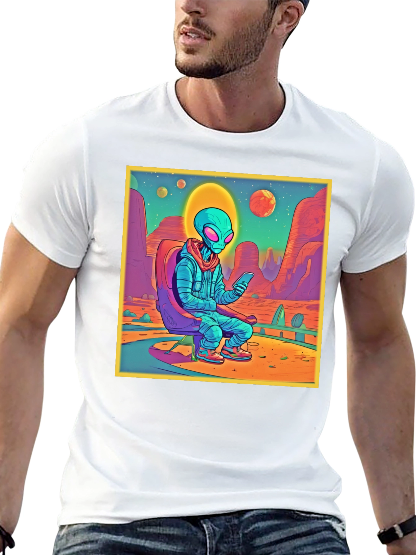 Alien Desert Scene Graphic Tee - Relaxed Style