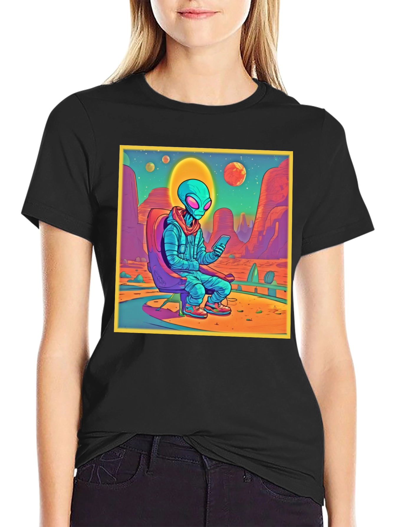 Alien Desert Scene Graphic Tee - Relaxed Style