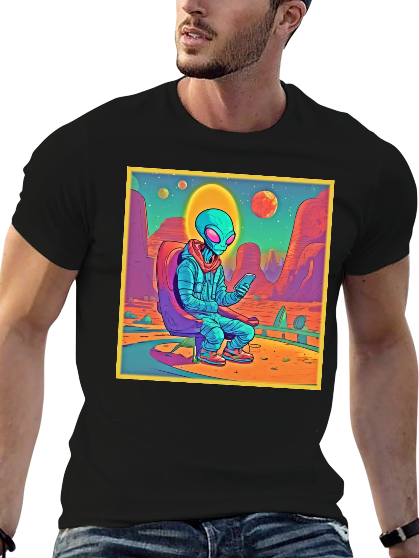 Alien Desert Scene Graphic Tee - Relaxed Style