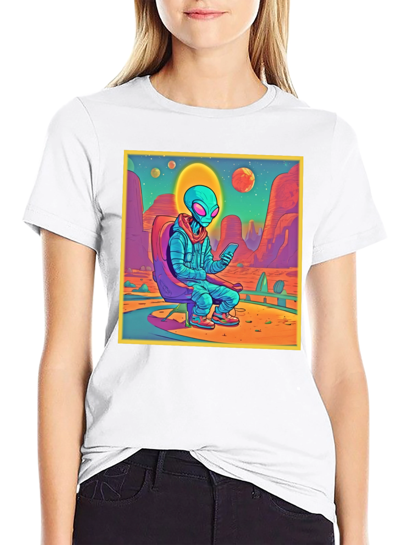 Alien Desert Scene Graphic Tee - Relaxed Style