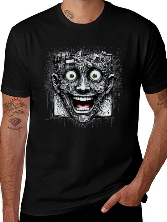 Surreal Grinning Face Graphic Tee - Black