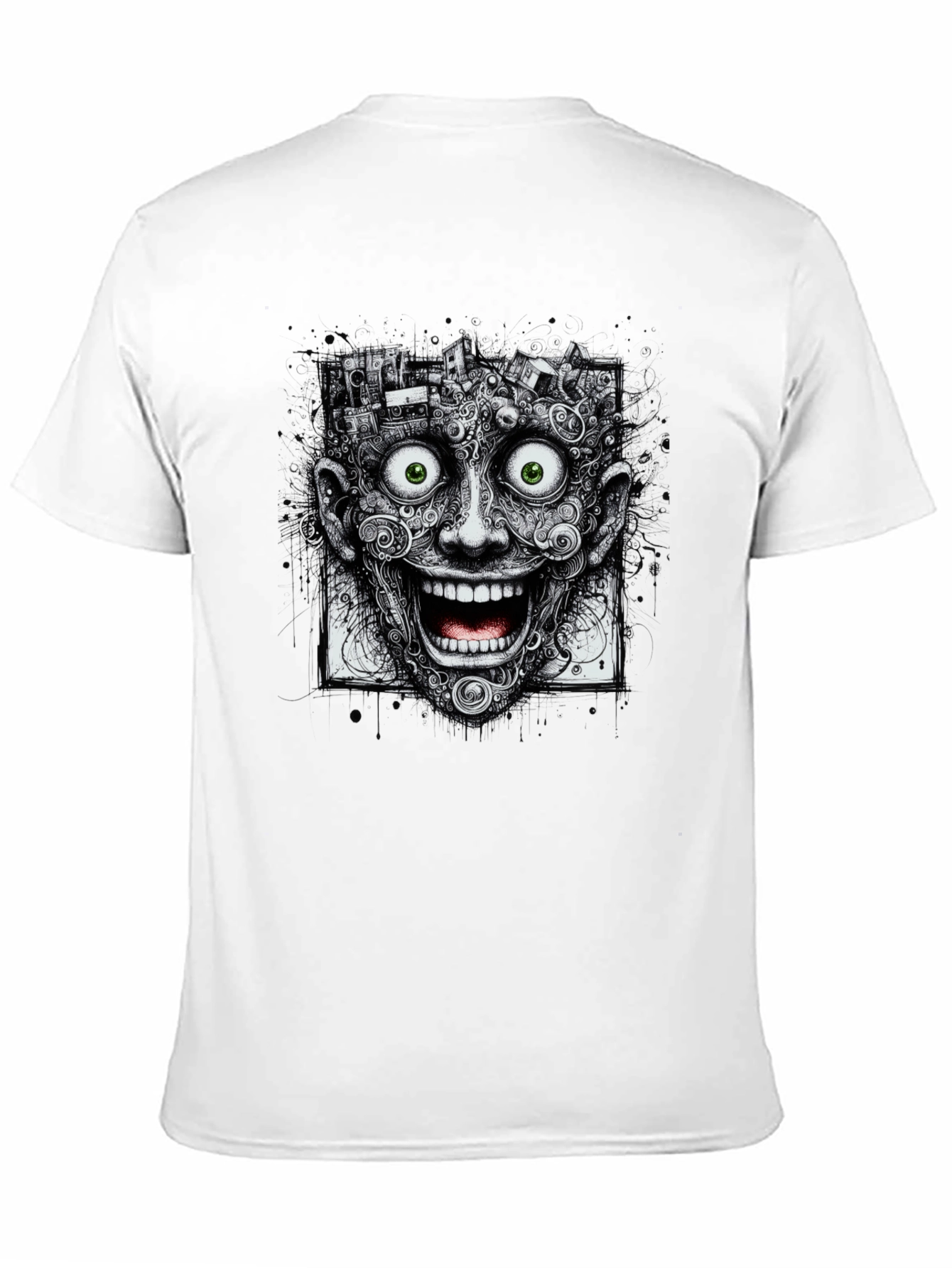 Surreal Grinning Face Graphic Tee - Black