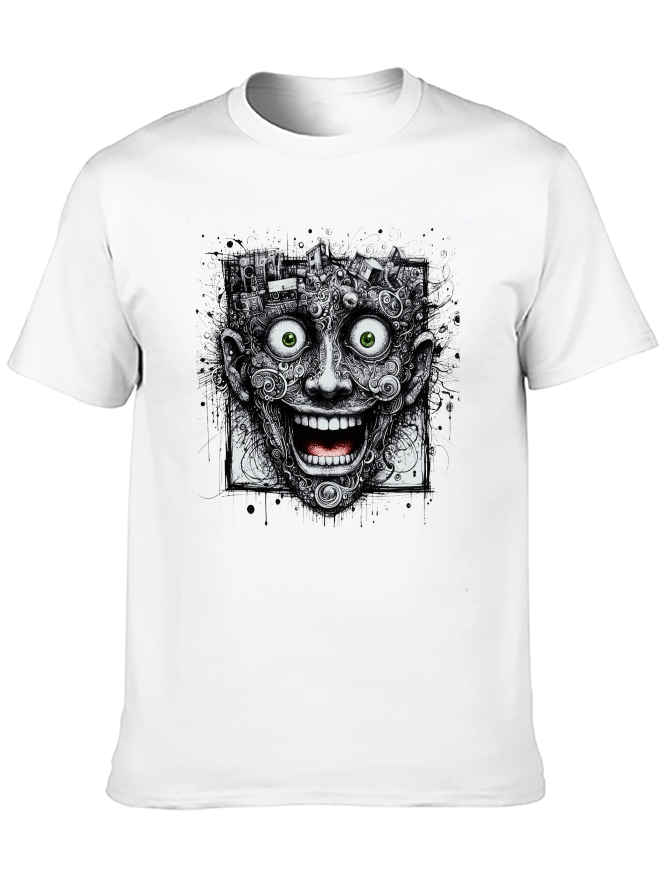 Surreal Grinning Face Graphic Tee - Black