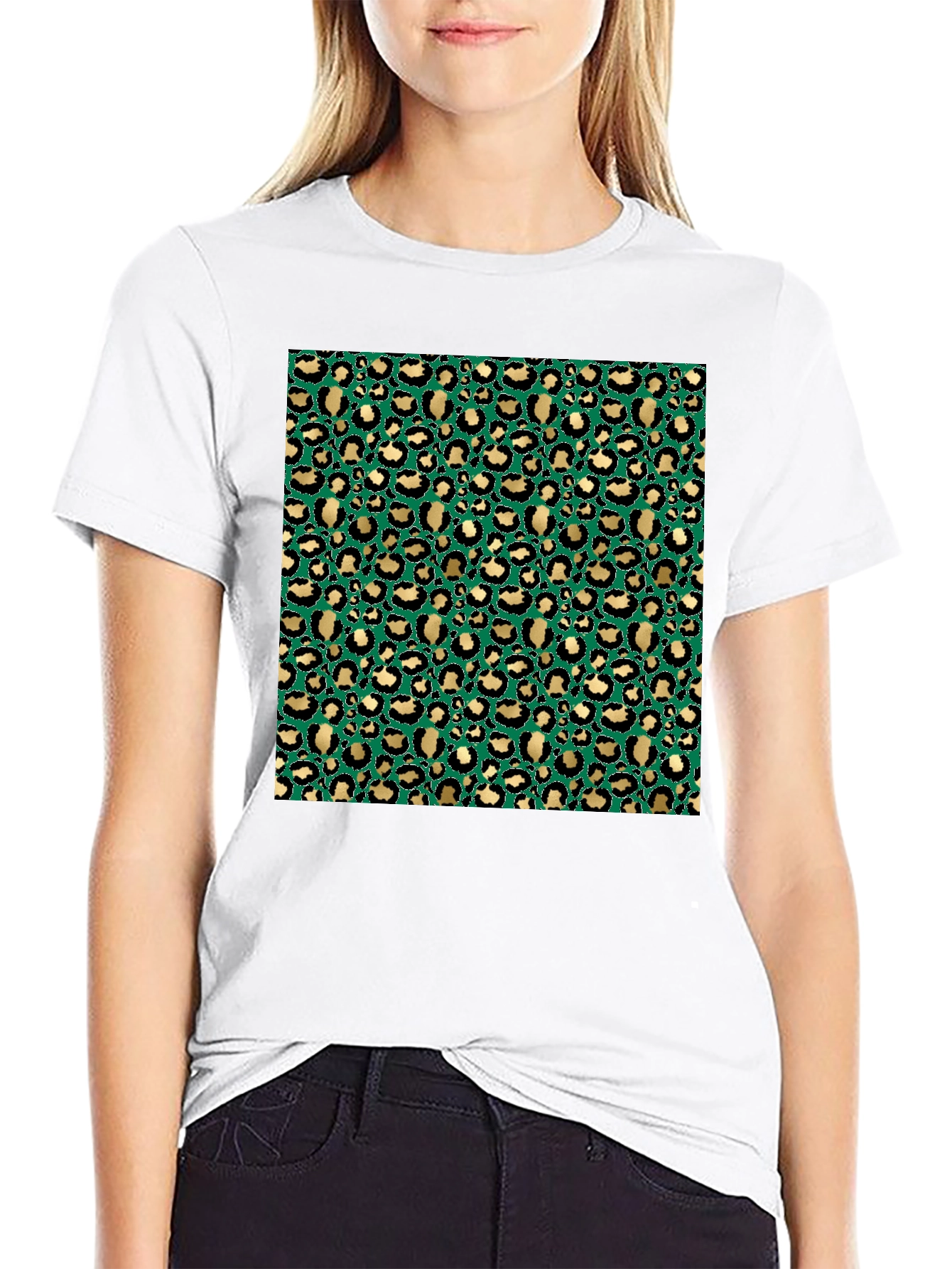 Green & Gold Leopard Print T-Shirt