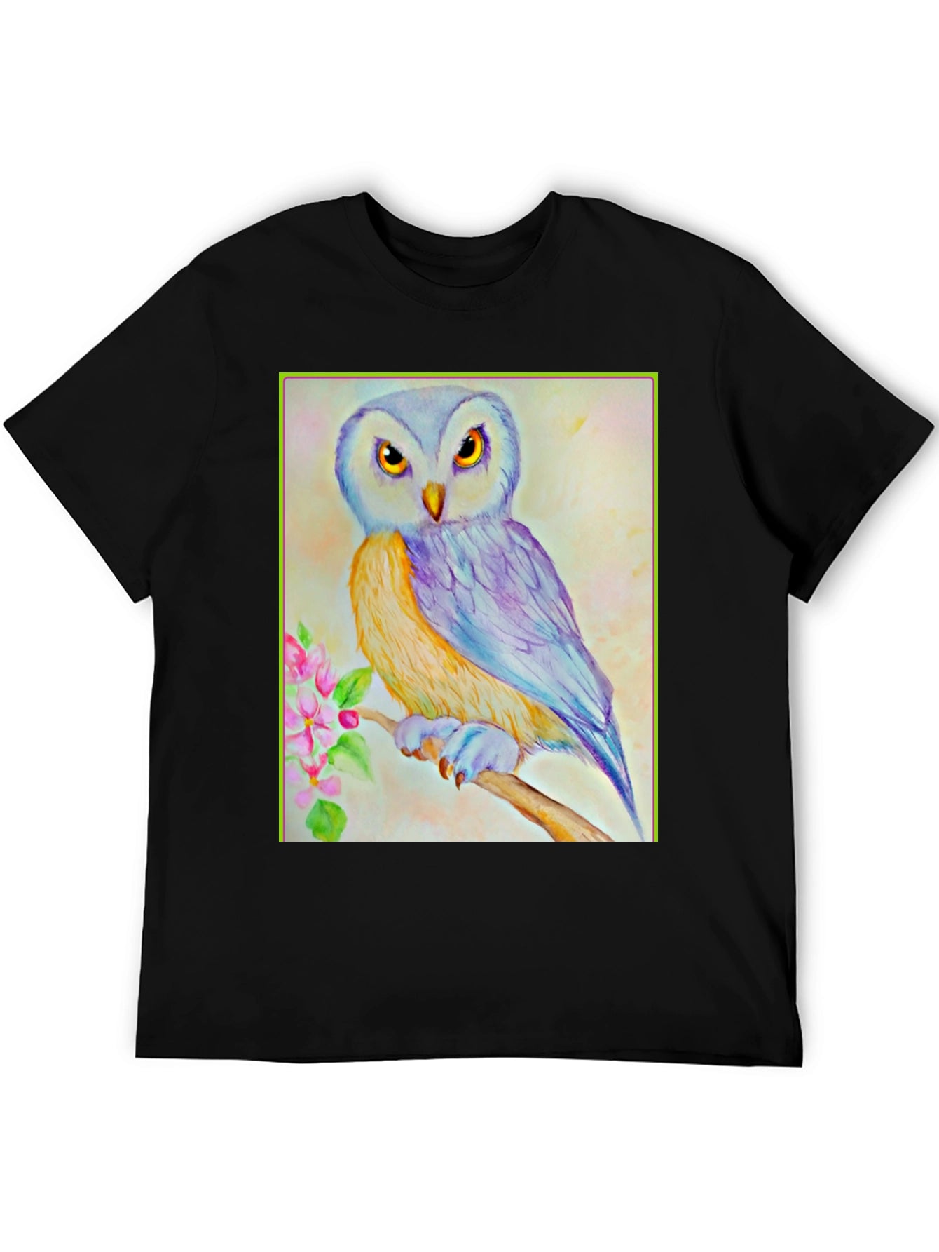Owl Art Print Graphic Tee - Unisex Black T-Shirt
