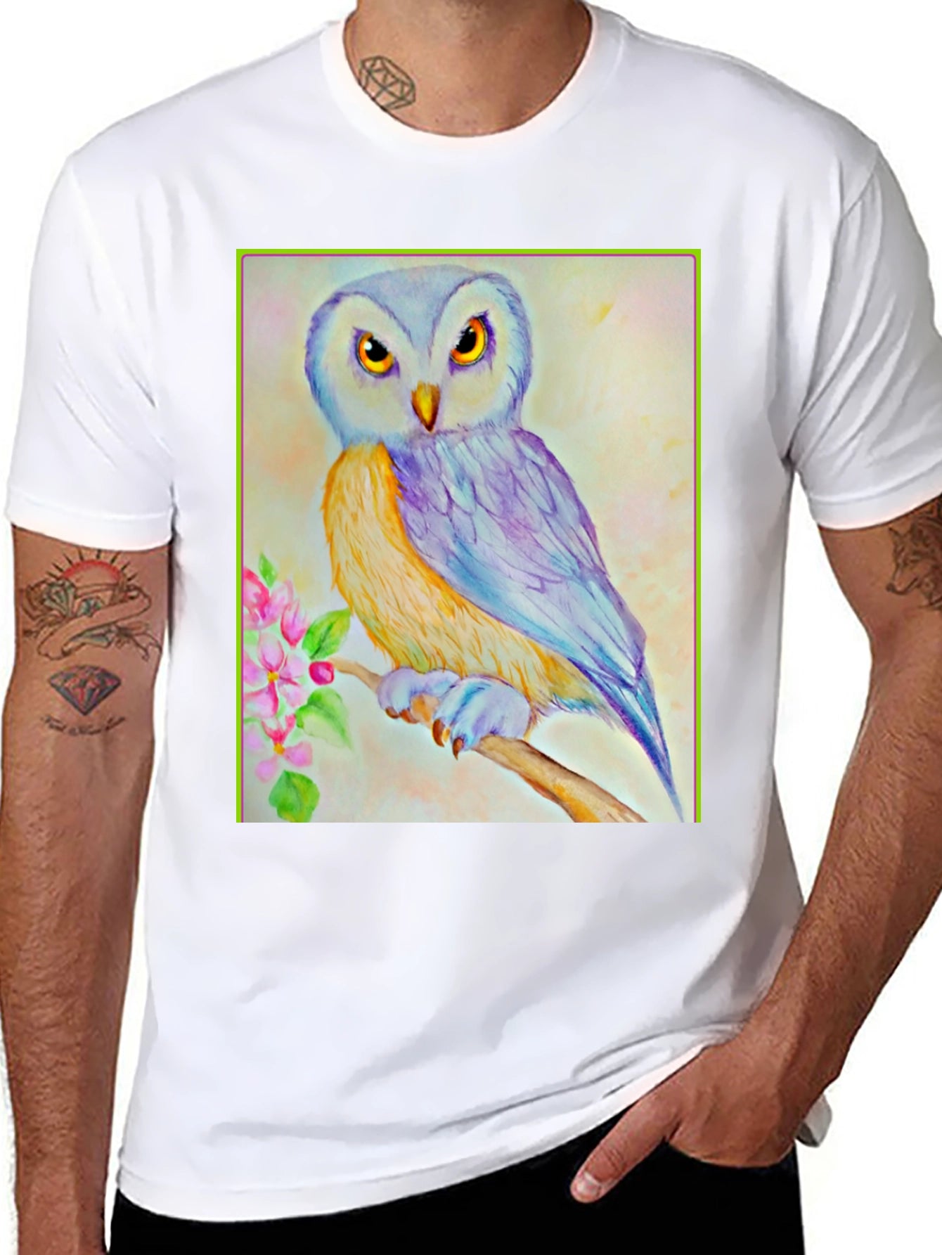 Owl Art Print Graphic Tee - Unisex Black T-Shirt